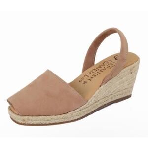 NEW Spanish Sandal Co Tan Nubuck Leather Espadrille Sandal Wedges•39/8-8.5• $198